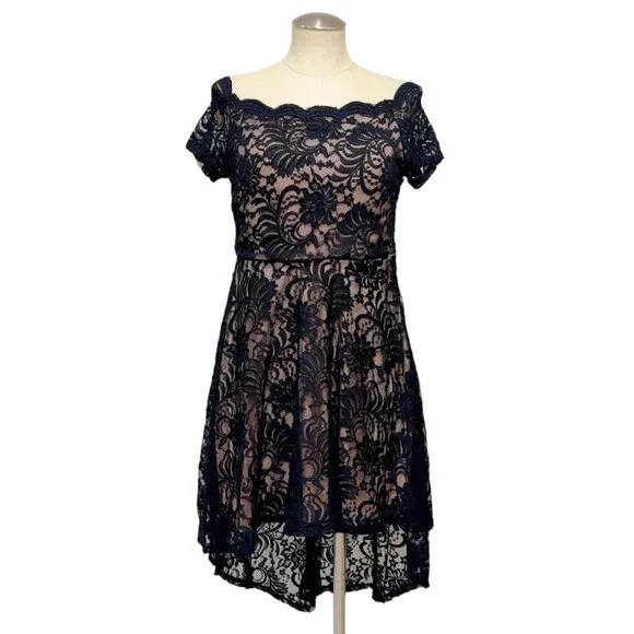 City Studio | Dresses | City Studio Juniors Black Lace Off The Shoulder  High Low Fit Flare Dress Sz 3 | Poshmark